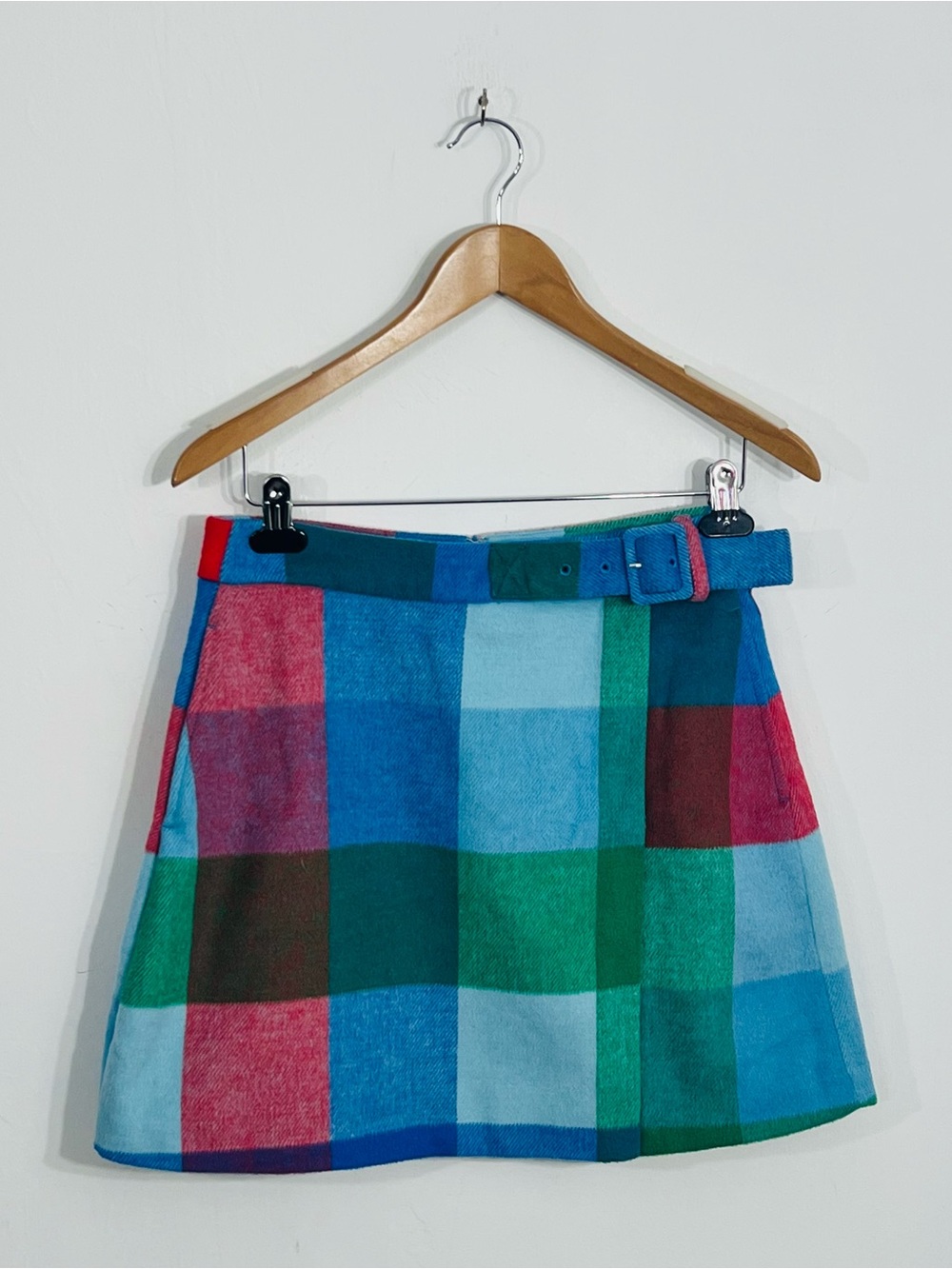 Free Assembly New Colorful Mini Plaid Skirt Belted Detail Wrap Style W Pockets